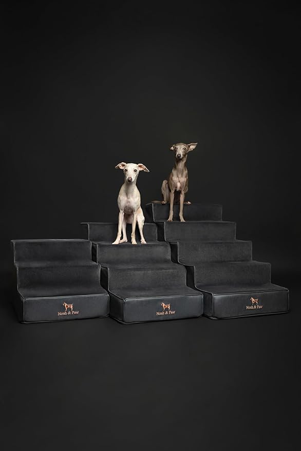 Noah & Paw Dog Stairs, Dog Ramp for Bed (17" Extra Wide) Pet Stairs for High Bed, Design to Fit Small and Large Breeds, Durable 4 Pet Steps for Couch (35 Foam Density) Leather Collection