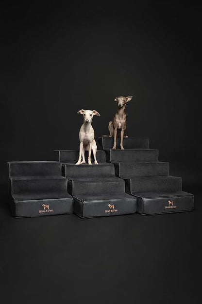 Noah & Paw Dog Stairs, Dog Ramp for Bed (17" Extra Wide) Pet Stairs for High Bed, Design to Fit Small and Large Breeds, Durable 4 Pet Steps for Couch (35 Foam Density) Leather Collection