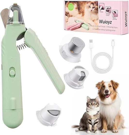 2-in-1 Dog Nail Grinder & Dog Nail Clippers- Gentle Drill Trimmer with Led Light for Large Medium Small Dogs Cats Pets Claw(Green)