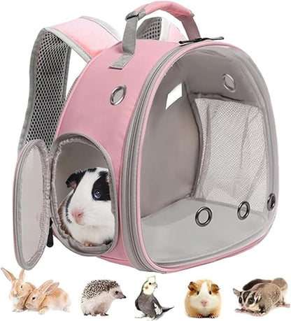 LAIRIES Guinea Pig Carrier, Clear Bubble Window for Guinea Pig, Bunny Rat Bird (Pink, Backpack)