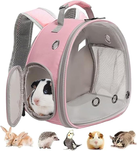 LAIRIES Guinea Pig Carrier, Clear Bubble Window for Guinea Pig, Bunny Rat Bird (Pink, Backpack)