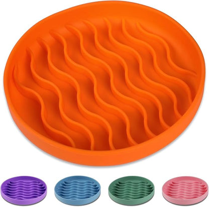 Slow Feeder Dog Bowls, Silicone Food Bowl Anti-Gulping, Pets Puppy Slow Feeder with Suction Cups, Dishwasher Microwave Safe for All Small Medium Dogs, Wave Design Orange