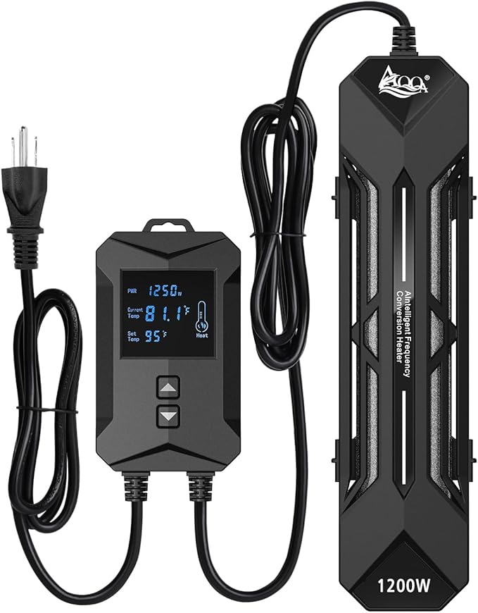 AQQA Aquarium Heater 800W/1000W/1200W/1400W Fish Tank Heater with LED Digital Display 110-120V Submersible No Pond Heaters with Overheat & Dry-Out Protection for Freshwater & Saltwater Tanks (1200W)
