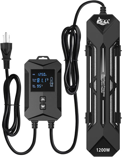 AQQA Aquarium Heater 800W/1000W/1200W/1400W Fish Tank Heater with LED Digital Display 110-120V Submersible No Pond Heaters with Overheat & Dry-Out Protection for Freshwater & Saltwater Tanks (1200W)