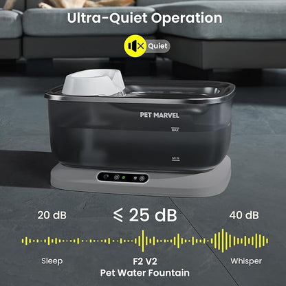 PET Marvel Wireless Sensing Dog Water Fountain for Large Dogs, 7L/1.8Gal/230oz Big Automatic Pet Water Dispenser for Multi Cats, Stainless Steel Filtered Drinking Bowl Wireless Pump F2 V2