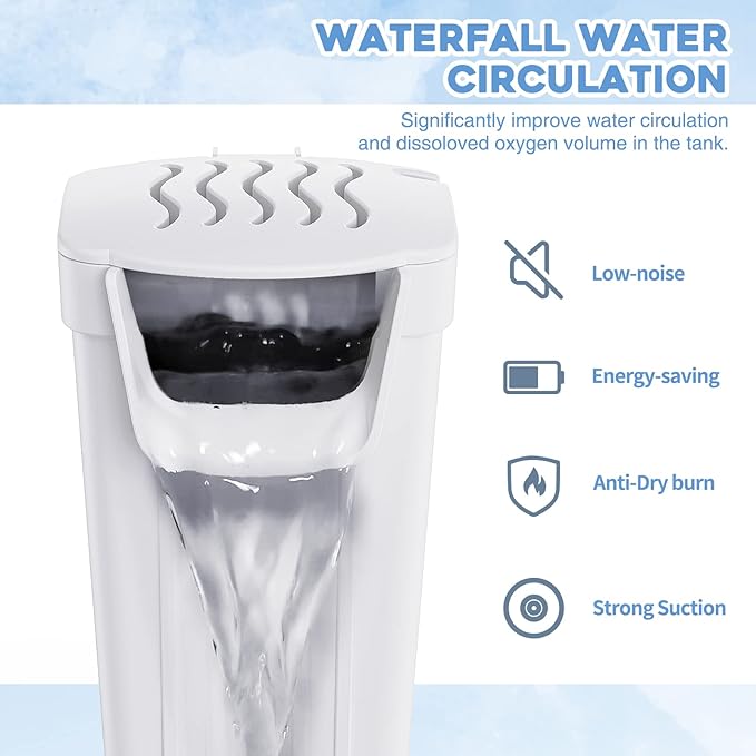 Aquarium Filter(3.5W), Fish Tank Filter, Low-Water Filter for Small Fish Tank and Turtle Tank, for Reptile Tank Up to 15 Gallon, with 2 Cartridges(White)