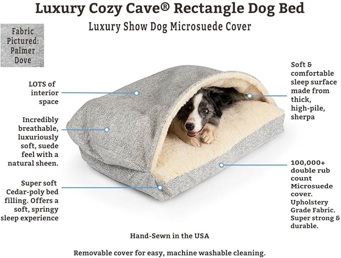 Snoozer Pet Products Luxury Rectangle Cozy Cave Dog Bed with Microsuede, Showdog Collection, Medium, Palmer Indigo