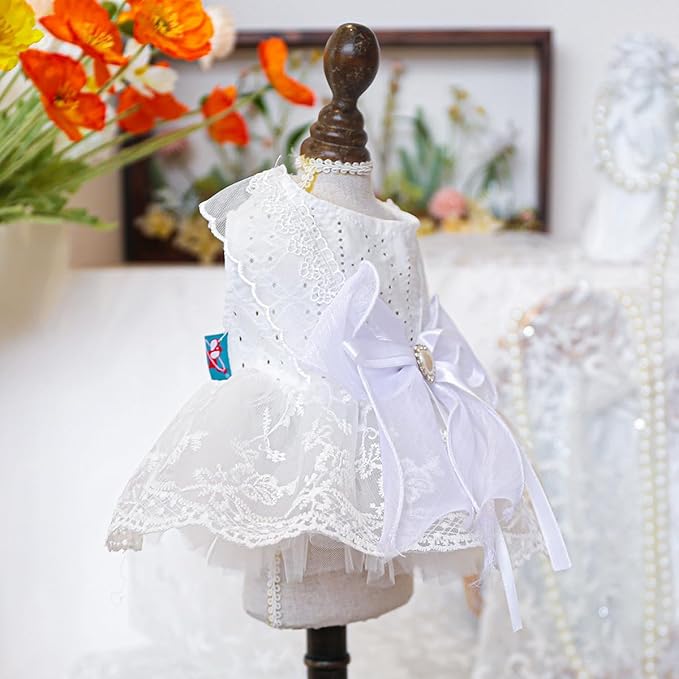 Fashion Sweet Puppy Dog Blingbling Princess Skirt Pet Dog Lace Cake Camisole Tutu Dress K-White XS