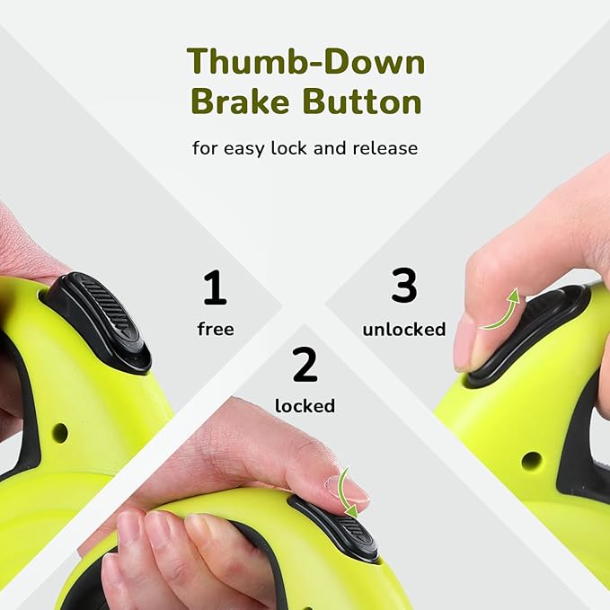 Pecute 32ft Retractable Dog Leash with Reflective Strips, One-Button Control & Sturdiness Nylon Material, Long Leash Retractable with Poop Bag Holder for Medium Large Dog