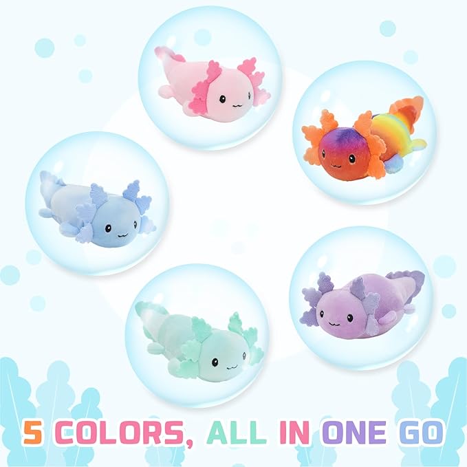 Tezituor 5 Pcs Glow-in-The-Dark Axolotl Plush Toys, 6 Inches Small Stuffed Animals Bulk with Luminous Fins, Colorful Handheld Soft Plushies for Kids, Birthday Gifts