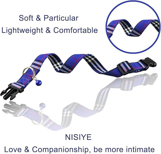 Cute Plaid Dog Collar Harness and Leash with Safety Buckle - Adjustable and No Pull Comfortable Dog Collars for Small Puppy, Stylish Durable Gift for Boy Girl Pets