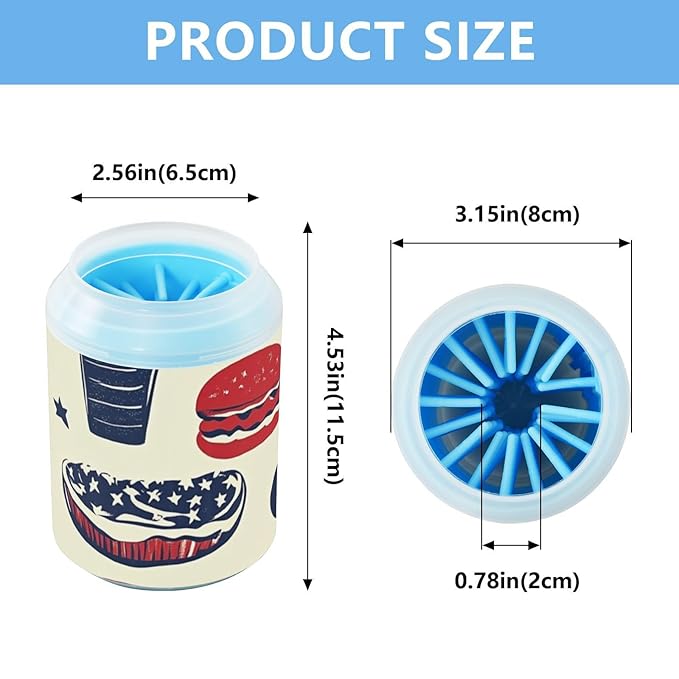 Dog Paw Cleaner Cups for Dogs Pet Foot Washer Paw Scrubber for Medium Small Dogs Cats Cleaning Cup 4th Of July Hamburgers Hot Dogs Barbecue Beige