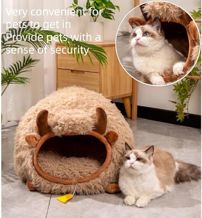 Mushroom Shape Cat House Cow Shape Cat Cave Bed Semi-Enclosed Cave-Style Warm Cat House Pet Nest for Cats Small Dogs