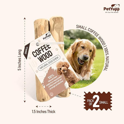 Natural Coffee Wood Dog Chew Small, 2 Count - Promotes Dental Health, Reduces Tartar & Chewing Exercise for Aggressive Chewers, Small, Medium & Large Dogs - Safe Chew Toy for Puppy