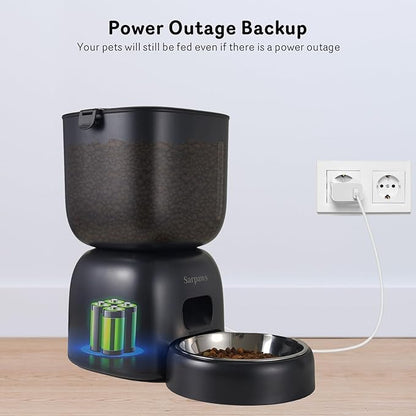 Automatic Cat Feeder and Water Dispenser FW1, Wire or Battery Cat Food Dispenser Timer Pet Feeder - Locking Lid, Desiccant Bag, Programmable Portion Control, 4 Daily Meals, 10s Voice Recorder