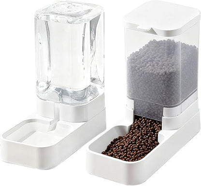 2 PCS Automatic Cat Feeder，Dog Water and Food Bowl Dispenser,cat Food and Water Dispenser,3.8L Gravity Storage and 2.1KG Grain Storage Combination Pet Feeder,Cat Water Fountain.