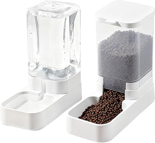 2 PCS Automatic Cat Feeder，Dog Water and Food Bowl Dispenser,cat Food and Water Dispenser,3.8L Gravity Storage and 2.1KG Grain Storage Combination Pet Feeder,Cat Water Fountain.