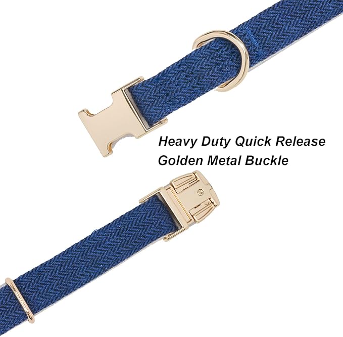 Soft Hemp Dog Collar and Leash Set Adjustable Woven Tweed Dog Collars with Metal Buckle and Lead for Small Medium Large Dogs,Royal Blue