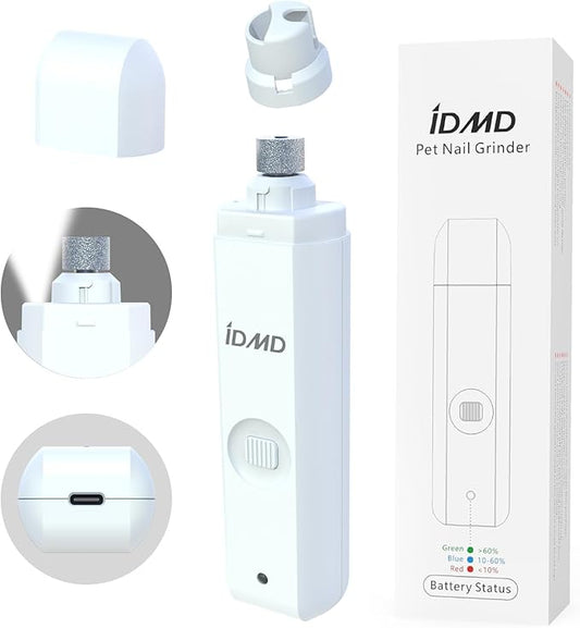 Dog Nail Trimmers-Powerful 2-Speed Dog Nail Grinder-with Safe LED Lighting and Battery Capacity Indicator Light & Type-c USB Rechargeable Quiet pet Nail Grinder Clipper for Dogs/Cats (White)