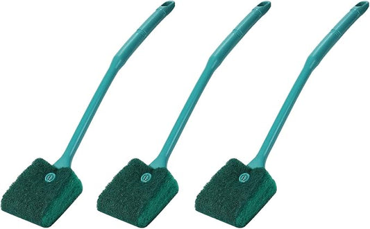 AQUANEAT 3pcs Fish Tank Cleaning Tools, Aquarium Double Sided Sponge Brush, Algae Scraper Cleaner with Long Handle