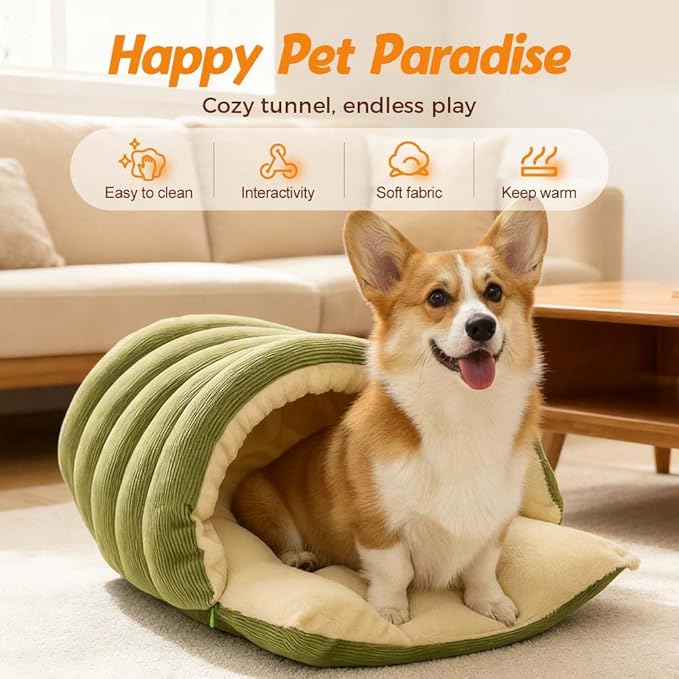 Cat Dog Cave Bed, 2026 New Winter Cave for Dog and Cat, Warm Plush Covered Cat House with Removable Cushion, Soft Sleeping Bed for Indoor Cats (Beige, Large)