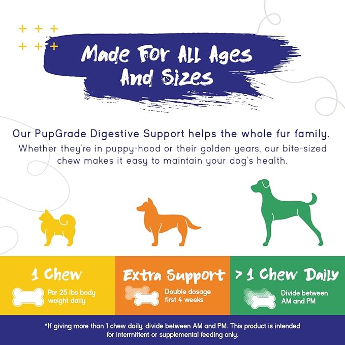 PupGrade Digestive Support Chews for Dogs - Prebiotic and Probiotic Supplement with Enzyme Blend - Upset Stomach, Diarrhea, Bowel, and Immune Support - Pumpkin, Blueberry, Mineral Oil - 360 Soft Chews
