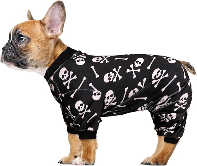 Dog Pajamas Halloween Dog Costume Short Plush Pet Pjs Skull&Crossbones Super Soft and Stretchy Pet Jammies for Small Dogs (XS)
