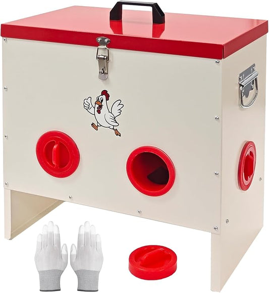 Enrienn Metal Chicken Feeder 30-50 LBS Capacity, Automatic Poultry Feeder with 6 Ports, No-Waste Weather-Resistant Animal-Proof Gravity Feeder Outdoor Feed Bin for Chickens Ducks Geese Turkeys