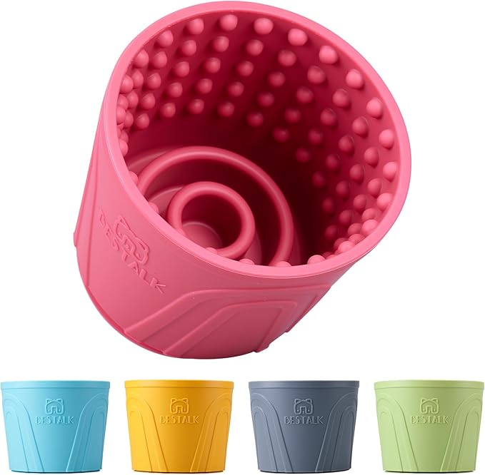 Dog Lick Bowl, Bestalk Anxiety Relief Slow Feeder Dog Lick Mat Treat Dispenser, Non-Slip Licking Bowl Enrichment Toys for Small Medium and Large Breed Dogs, BPA Free Silicone(Rose,S)
