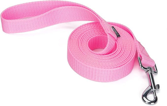 10 ft Strong Durable Nylon Dog Training Leash, Traction Rope, 1 Inch Wide, for Small and Medium Dog (Pink, 10 Feet)