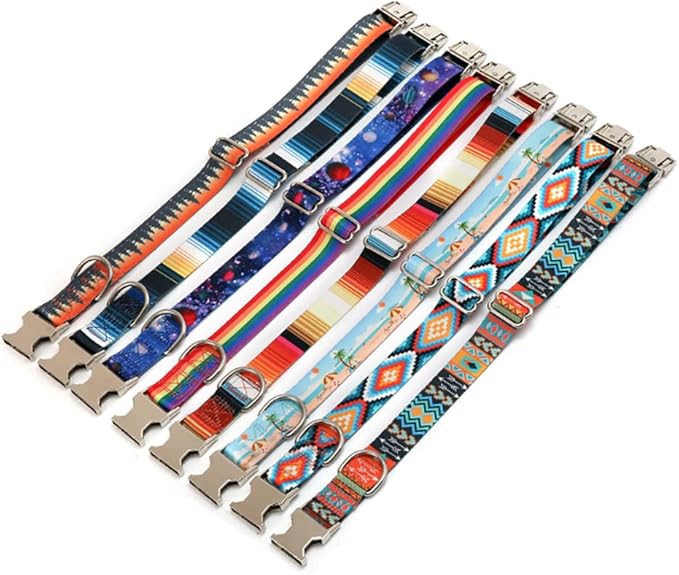 Dog Collar and Leash Set, Quick Release Buckle Soft Durable Print Puppy Collars Adjustable for Small Medium Large Pet Male Dogs Boy Cat Rainbow M