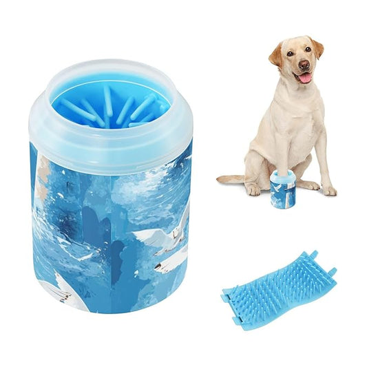 Dog Paw Cleaner Cups for Dogs Pets Foot Washer Paw Scrubber for Medium Small Dogs Cats Cleaning Cup Watercolor Blue Lighthouses and Seagulls