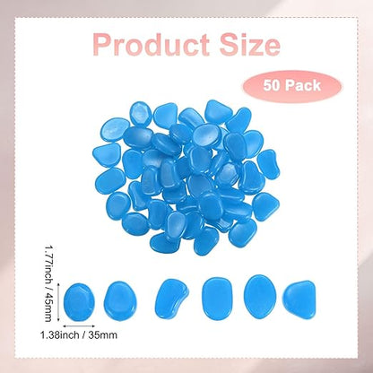 50-Pack Glow in The Dark Rocks, 1.77" Resin Outdoor Garden Decorations Luminous Pebbles Stones for Garden Plants/Aquarium/Backyard Path, Aquarium Gravel [Dark Blue]