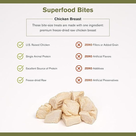 BADLANDS RANCH - Superfood Bite, Freeze-Dried Raw Dog Treats - Protein Rich, Train & Reward, Traceable Single Ingredient by Katherine Heigl (4 Ounce (Pack of 4) Chicken Breast)