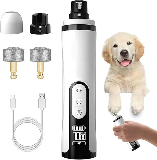 Silent Pet Nail Grinder with Dual LED Lights & 3 Speeds, USB Rechargeable Cordless Pet Nail Trimmer for Dogs and Cats (1 Set + 2*Replacement Heads)