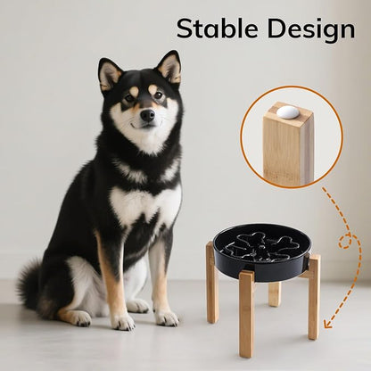 Slow Feeder,Ceramic-Slow Feeder Dog Bowls Elevated for Medium and Large Breed,2.5 Cups Slow Feed Dog Bowl with Stand,Black