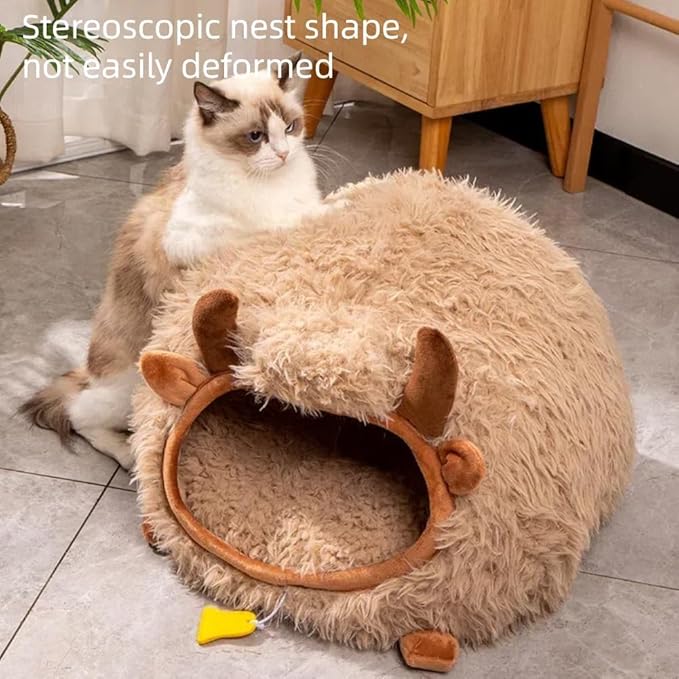 Mushroom Shape Cat House Cow Shape Cat Cave Bed Semi-Enclosed Cave-Style Warm Cat House Pet Nest for Cats Small Dogs