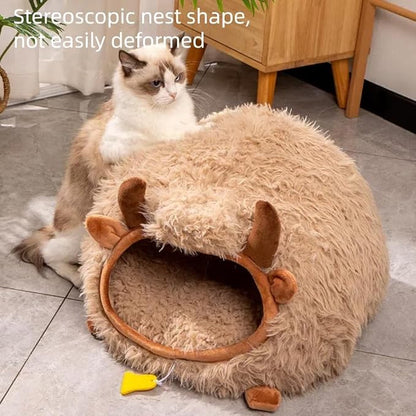 Mushroom Shape Cat House Cow Shape Cat Cave Bed Semi-Enclosed Cave-Style Warm Cat House Pet Nest for Cats Small Dogs