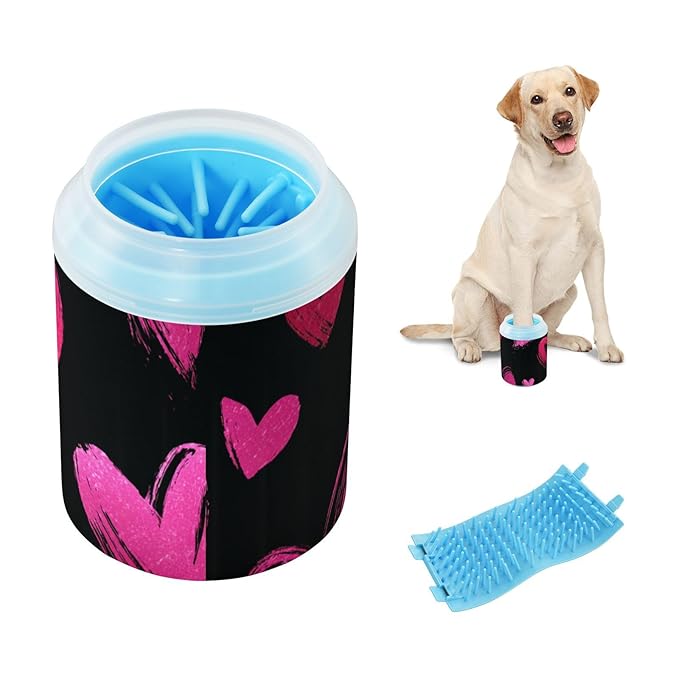 Dog Paw Cleaner Mudbuster Dog Foot Washer for Small Medium Large Dogs Cats Premium Pet Supplies Brush Stroke Hearts Black