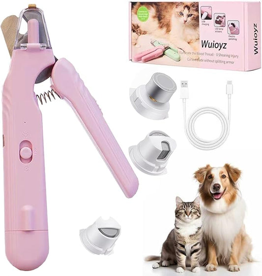 2-in-1 Dog Nail Grinder & Dog Nail Clippers- Gentle Drill Trimmer with Led Light for Large Medium Small Dogs Cats Pets Claw (Pink)