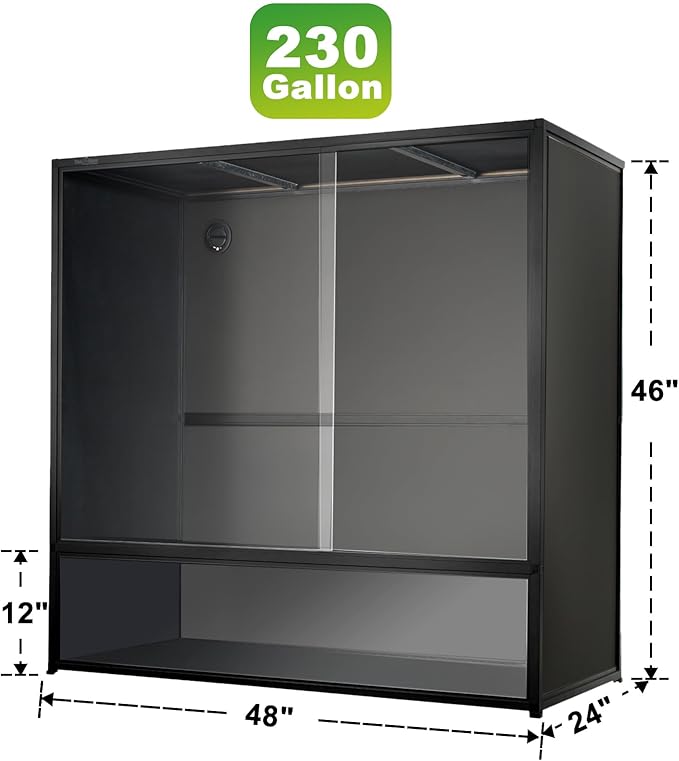 ToxiRium Reptile Tank 230 Gallon, 48"x24"x46" Large Reptile Enclosure for Bearded Dragon and Ball Python, Extra Tall Snake Terrarium with Front Opening Tempered Glass Door, Combination Lock