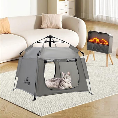 Outdoor Pet Automatic Camping Tent, Pop up Cave Bed for Indoor Cats and Small Dogs, Portable Cat House Dog House, Grey.