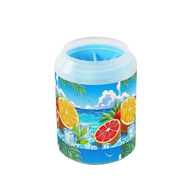 Dog Paw Cleaner Cups for Dogs Pets Foot Washer Paw Scrubber for Medium Small Cats Dogs Cleaning Cup Sea Summer Fruit Blue