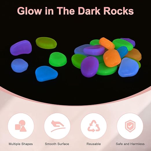 50-Pack Glow in The Dark Rocks, 1.77" Resin Outdoor Garden Decorations Luminous Pebbles Stones for Garden Plants/Aquarium/Backyard Path, Aquarium Gravel [Multicolor]