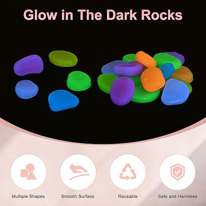 20-Pack Glow in The Dark Rocks, 1.77" Resin Outdoor Garden Decorations Luminous Pebbles Stones for Garden Plants/Aquarium/Backyard Path, Aquarium Gravel [Multicolor]