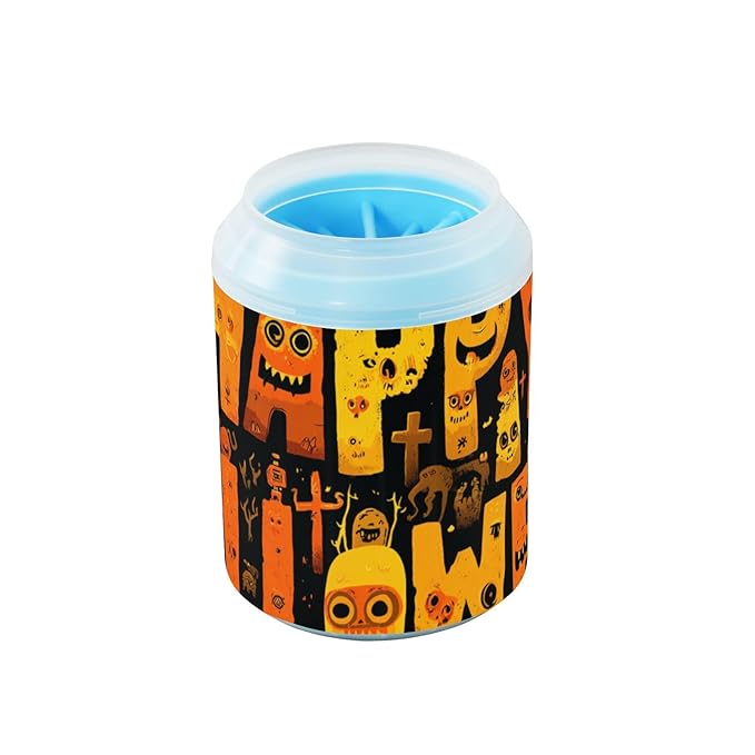Dog Paw Cleaner Mudbuster Dog Foot Washer for Small Medium Large Dogs Cats Premium Pet Supplies Happy Halloween Art Funny Orange