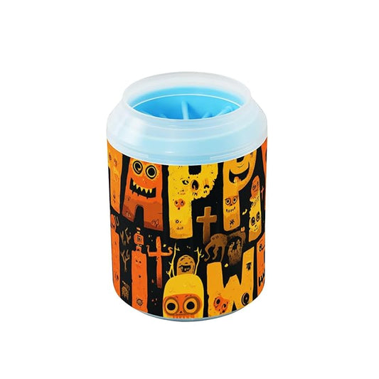 Dog Paw Cleaner Mudbuster Dog Foot Washer for Small Medium Large Dogs Cats Premium Pet Supplies Happy Halloween Art Funny Orange