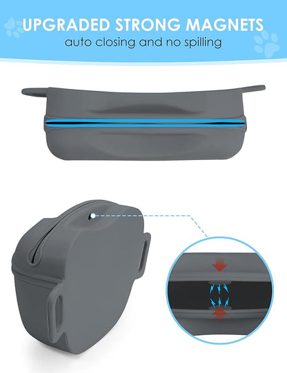 Dog Treat Pouch with Training Clicker, Upgrade Stronger Magnetic Closure to Avoid Spilling, 1.67 Cup Silicone Treat Bag Fanny Pack with Waist Belt for Pet Training Walking (Grey)