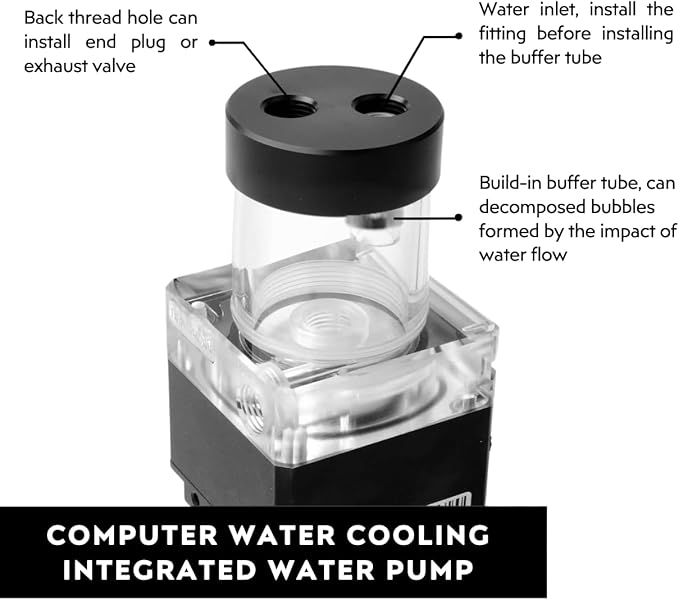 dracaena.io High Flow 650L/H PC Water Pump Combo with Colorful LED and 250ml 200mm (7.8in) Reservoir – 12W, 0.7A, 65mm x 65mm x 265mm (2.6 x 2.6 x 10.4in), Black