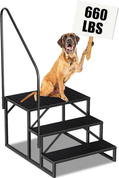 RV Step Stool, 3 Step Ladder, Hot Tub Steps with Handrail, Portable Pool Ladder, 660Lbs Heavy Duty Ladder Shelf Outdoor Mobile Home Stairs for Camper/Porch/SPA Pool/Pet Stairs(1 Pack)